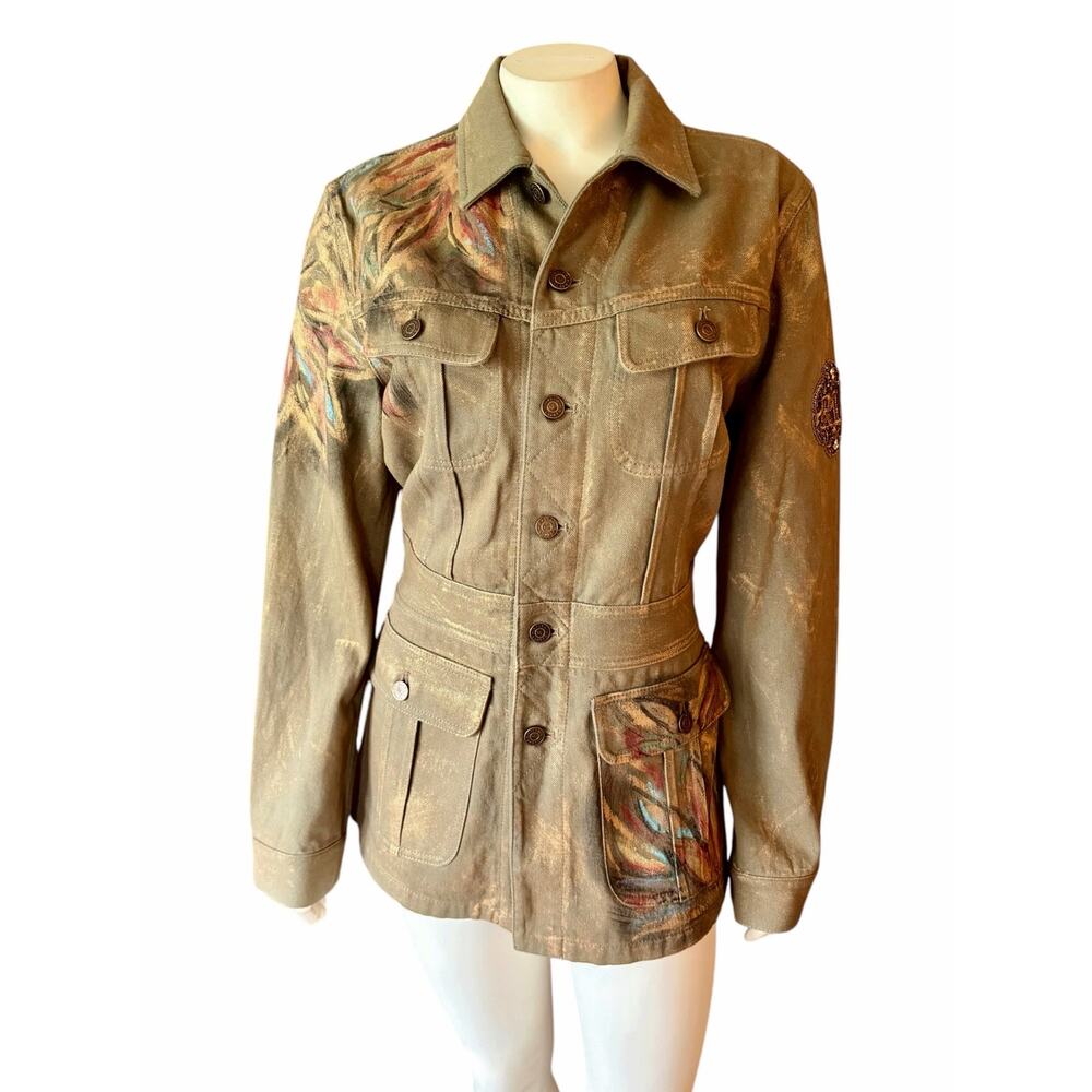 Ralph Lauren Collection Purple Label Bacall Hand Painted Utility Jacket Size 8 - Picture 2 of 16